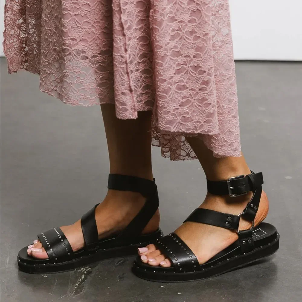 Shu Shop Cameron Black Studded Ankle Strap Sandals NEW in Box size 8.5